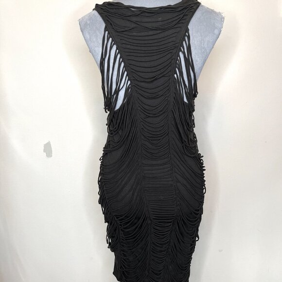 Allsaints Strappy Mummy Dress Black Size 12 Medium Cotton Fringe Tattered Gothic - Picture 9 of 15